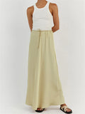 Yipinpay Summer For Women Maxi Skirt Slim Loose Lace-Up Elegant Fashion Party Outfits Skirt Solid High Waist Casual Long Skirt Y2k