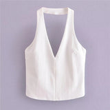 Yipinpay White Halter Top Female Off Shoulder Crop Tops For Women Sexy Sleeveless Backless Top Woman Tied Streetwear Summer Tops