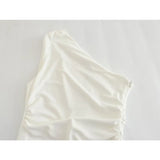 Yipinpay Elegant Women White Draped Asymmetric Midi Dress Party Vestidos