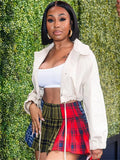 Yipinpay Simenual 2000s Aesthetics Lattice Printed Zip Mini Skirts Sexy E-Girl Streetwear Bottoms Kawaii Pleated Skirt Women Y2K Clothes