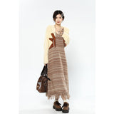 yipinpay Women Stripe Knitting Dress Spring New Sexy Long Suspender Dress Skirt Advanced Sense Fashion Streetwear V-neck Female Dress