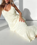 Yipinpay Women Long Bodycon Dress Solid Color Ruffles V-Neck Sleeveless Cami Dress Summer Backless Party Dress Hot Sale S-XL