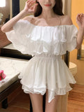 Yipinpay Dresses Women Off Shoulder Slash Neck Ruffles Sexy Spring Summer Patchwork Solid Loose Elegant Mini Dress Ladies Fashion