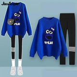 Yipinpay Women's 2024 Autumn Winter New Loose Sweater High Waist Slim Fit Shark Pants Two Piece Korean Elegant Tracksuit Matching Set