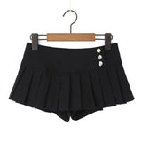 Yipinpay 2024 Cool Girl Y2K American Retro Pleated Mini Skirt Sexy Low Waist Side Button Women Summer Skirts With Shorts Lining