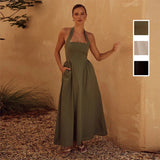 Yipinpay Halter Spaghetti Strap Dress Women Solid Backless Zip Midi Dresses 2024 Spring Summer Female Casual Streetwear Vestido