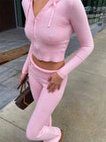 Yipinpay Knit Fashion 2 Piece-Set Trousers Hoodie Tracksuit Women Crop top Knitwear And Women's Pants Sets Female Trousers Outfits