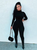 Yipinpay Simenual Casual Turtleneck Rompers Womens Jumpsuit Workout Solid Long Sleeve Fashion Elegant Skinny Jumpsuits Sporty Active Wear