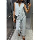 Yipinpay Summer Women Sleeveless V Neck Striped Vest Front Button Female High Street Waistcoat Chic Crop Top