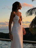 Yipinpay Deep V-Neck Slim Dress For Women 2024 Spring Summer Sleeveless Bodycon Beach Dress Female Elegant Holiday Evening Partywear