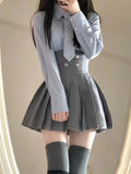 Yipinpay New Elegant 3 Piece Set Skirt Woman Stripe Shirt + High Waist Y2k Mini Skirt + Short Coat Fashion Suit Preppy Style Summer