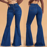Yipinpay Winter New Women's High Stretch Flared Jeans Fashion Slim Fit Butt Lifting Ripped Denim Pants Casual Ladies Trousers S-2XL