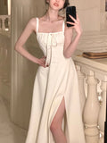 Yipinpay Elegant Strap Midi Dress Office Lady Casual Even Party Dress Women Beach Sleeveless One Piece Dress Korean Summer 2024