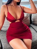 yipinpay Dress Cut Out Sexy Dress Backless Mini Dress Sleeveless Bodycon Dress Party Club Outfit Solid Red Party Dresses Women 2023