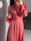 Yipinpay Ruffled Bandage Elegant Maxi Dress For Women Patchwork Slim Lace-Up Solid Vintage Evening Partywear Ladies Long Dress 2024