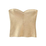 Yipinpay Off Shoulder Corset Tops For Women Silver Knit Crop Top Female Backless Sexy Tube Tops Summer Sleeveless Bustier Top Woman
