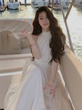 Yipinpay Elegant Even Party Dress Office Lady Fairy Sleeveless Midi Dress 2023 Summer Solid Turtleneck One Piece Dress Korea Chic