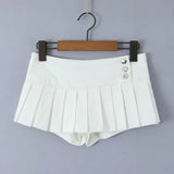 Yipinpay 2024 Cool Girl Y2K American Retro Pleated Mini Skirt Sexy Low Waist Side Button Women Summer Skirts With Shorts Lining