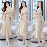 Yipinpay Women's Autumn Winter Suit Jacket Dress Set 2024 New Fashion Korean Elegant Temperament Blazers Suspender Midi Skirt Two-piece