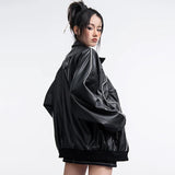 Yipinpay Leather Bomber Jackets Women 2023 Fashion Pu Baseball Outerwear Varsity Jacket Streetwear Hip Hop Y2k Unisex Men Top Coats
