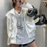 Yipinpay Versatile Covering Flesh Hooded Vest Women Coat Summer New Fashion Safari Style Thin Sleeveless Vest Top Women Clothing