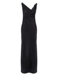 Yipinpay Draped V-Neck Classy Evening Long Dress Women Black Satin Formal Dress Sleeveless Floor-Length Sexy Bodycon Dresses