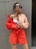 Yipinpay Street Patchwork Cotton Linen Suits With Shorts Two Pieces Oversize Shirts Wide Leg Shorts Casual Women Sets 2-Piece