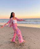 Yipinpay Women Casual 2 Pcs Clothes Set Flower Abstract Pattern Print Lapel Buttons Long Sleeve Shirts Tops With Loose Long Pants New