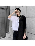 Yipinpay gothic patchwork women blouses black and white shirts bf women clothes vintage summer tops shirt big size couple blouse