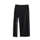Yipinpay Tassel Slit Midi Skirt Woman Summer Black Long Skirts For Women Fashion 2023 High Waist Skirt Sets Elegant Women's Skirts