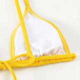 Yipinpay Fashion Sexy Yellow Solid Color Lace-Up Triangle Cup Bikini Women'S Swimsuit Backless Beach Swimsuit