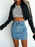 Yipinpay Summer New Women Denim Pocket Workwear Short Skirt Fashion High Stretch Sexy Jeans Mini Skirt Casual Female Clothing S-2XL