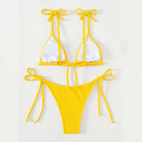 Yipinpay Fashion Sexy Yellow Solid Color Lace-Up Triangle Cup Bikini Women'S Swimsuit Backless Beach Swimsuit
