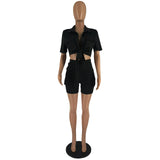 Yipinpay Women's Two-Piece Short-Sleeved Lapel Shirt And Slim Shorts Set Solid Color Spring/Summer Ladies 2-Piece Suit