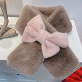 Yipinpay Sweet Hot Girl Pink Bow Neck Scarf Women's Autumn/Winter Faux Fur Cute Fury Scarf Fashion Female Trendy Accessories