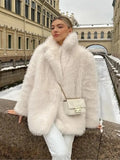 Yipinpay Women Autumn Winter Furry Fur Outerwear Elegant Thick Warm Long Sleeve Turndown Collar Female Overcoat 2023 Fashion Fur Coat
