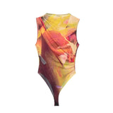 Yipinpay Tulle Black Body Woman Sleeveless Mesh Bodysuit Women Ruched See Through Bodysuit Lingerie Sexy Summer Tops For Women