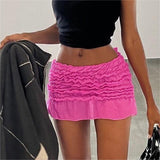 Yipinpay New Girls Women Goth Lace Mini Skirts Low Waist A-Line Pleated Fairy Grunge Ruffle Short Skirt Streetwear Club Skirt 0406