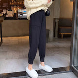 Yipinpay Women pants autumn and winter black casual knitted pants loose elastic spring and autumn nine points Harlan radish pencil pants