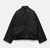 Yipinpay Sequin Gold Bomber Jacket For Women Loose Stand Collar Long Sleeve Coat 2023 Autumn Winter Street Female Outwear Jackets