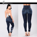Yipinpay New Women's High Waist Embroidered Jeans Fashion Slim Stretch Denim Pencil Pants Street Trendy Trousers S-3XL Drop Shipping