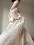 Yipinpay Elegant Floral Midi Dress Chiffon Long Sleeve Evening Party Dress Woman Beach Fairy One Piece Dress Korean 2024 Summer