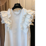 Yipinpay Femme 2023 Summer New Temperament Loose Sleeveless White Ruffled Dress Women Short Wild Pleated Tank Casual Vestido