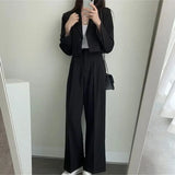 Yipinpay Piece Sets Women Outifits 2024 Fall Office Lady Pants Korean Blazer Suits Long Sleeve Fashion Coat Black High Waisted Pants