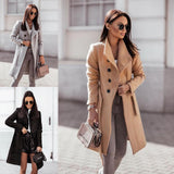 Yipinpay Elegant New Casual Winter and Autumn Woolen Coat Solid Color Bandage Woolen Coat