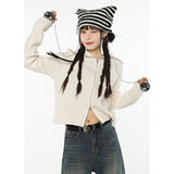 yipinpay Women White Cardigan Sweater Short Outerwear Fashion Vintage Leisure Lazy Wind Winter Thickening Long Sleeve Knitting Coat