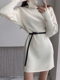 Yipinpay Oversized Sweater Dress Female Full Sleeve Casual Pullover Turtleneck Pullover Knitted Mini Dress Women Autumn Winter