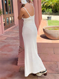 Yipinpay Summer Chic Knitted Cutout Long Dress 2023 New Beach Party Dress Women Spaghetti Straps Wrap Dresses Backless A-Line
