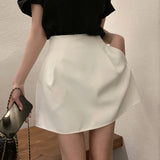 Yipinpay High Waist Wild Faldas Jupe Short Puffy Pocket Black Skirts for Women Wild Y2k White Casual Suit Skirt Work Style Chic
