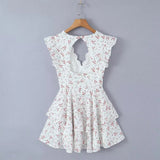 Yipinpay 2024 Women Lace Embroidery Spliced Floral Print Mini Dress Sexy Backless Flying Sleeve Female Holiday Summer Dresses